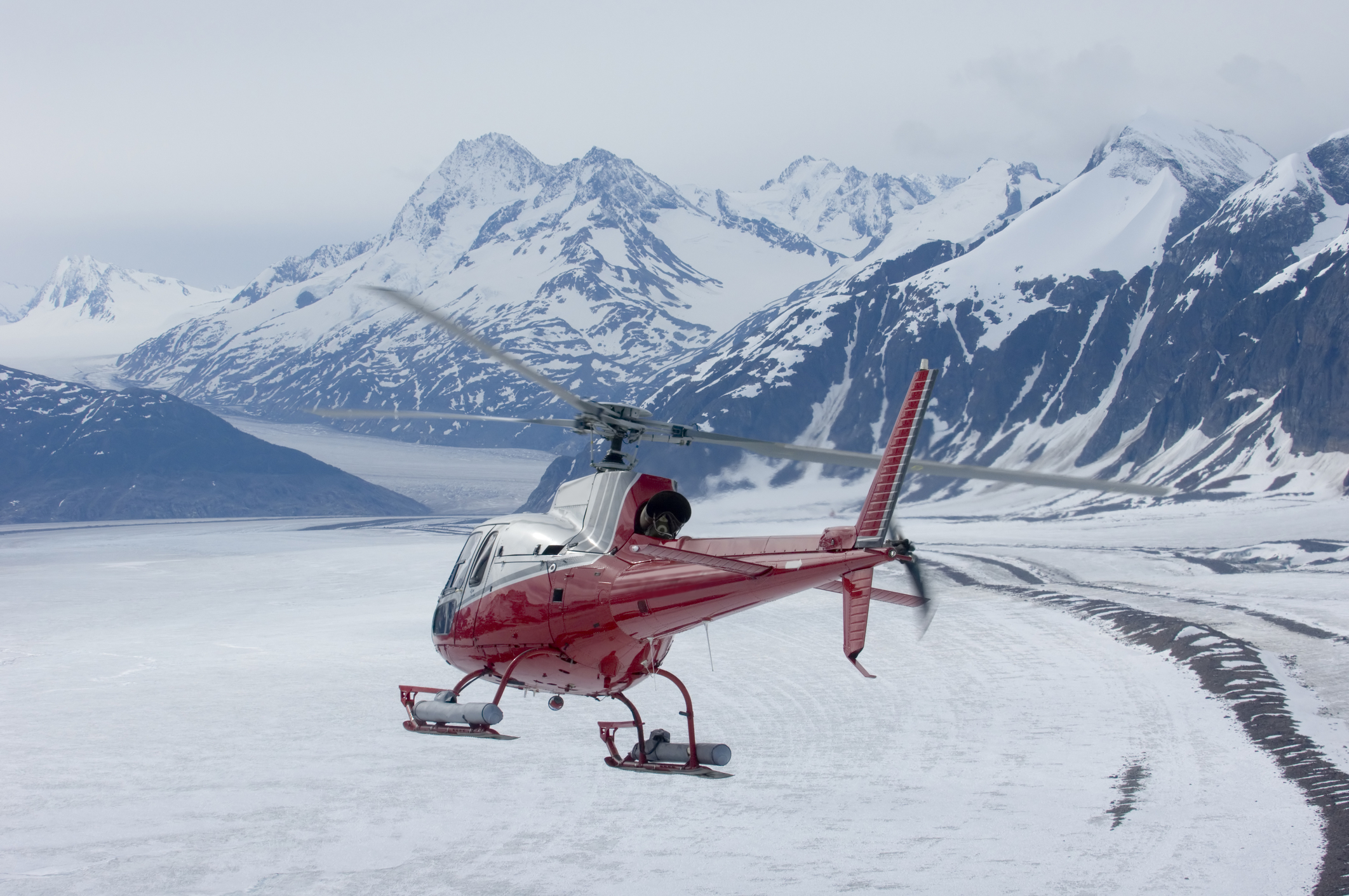 Helicopter enroute for ice climbing in Juneau